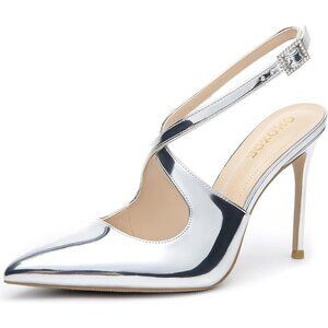 🆕Women Sliver Pointed Closed Toe Stiletto Pumps Cross Strap Kitten Sandal Heels